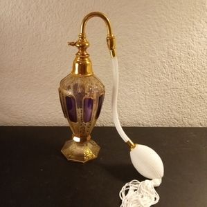 ANTIQUE 1920 DeVilbiss Encrusted Windowpane Gold Finish Perfume Atomizer Bottle.